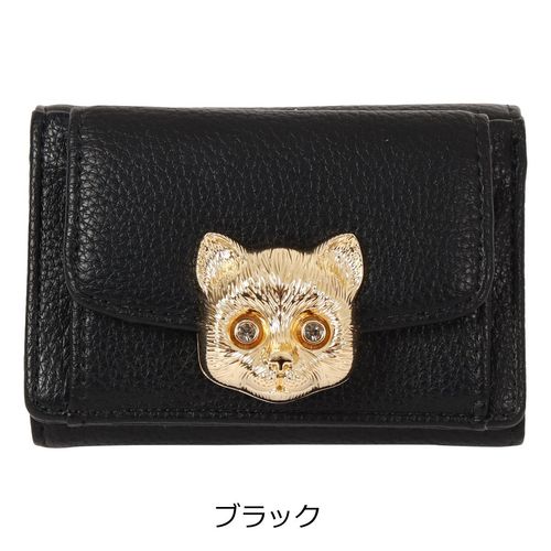 PAUL&JOE 三つ折り財布 ヌメット 財布 ミニ 猫 ネコ ねこ ブラック ポールアンドジョーアクセソワ ミニ財布 三つ折り財布 がま口 猫 ミニ