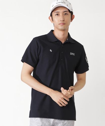 パーリーゲイツ☆新品 PGG BIGロゴ ポリエステルメッシュポロシャツ KAZEメッシュ半袖ポロシャツ ＜ランダムロゴバイヤスボーダー柄