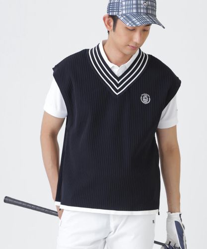 リバーシブルVネックニットベスト ＜エンブレム総柄＞ (MENS) | PEARLY