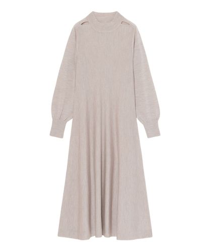 アナイ　エンブロイダリーノーカラー プルオーバー　ウール　ロングワンピース アナイ エンブロイダリーノーカラー プルオーバー ウール ロング