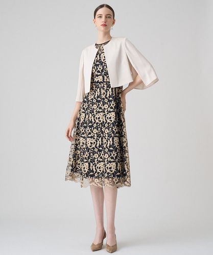 【ANAYI 】オパールフロッキー フレアワンピース ネイビー 花柄 半袖 膝丈 ANAYI 】オパールフロッキー フレアワンピース ネイビー 花柄