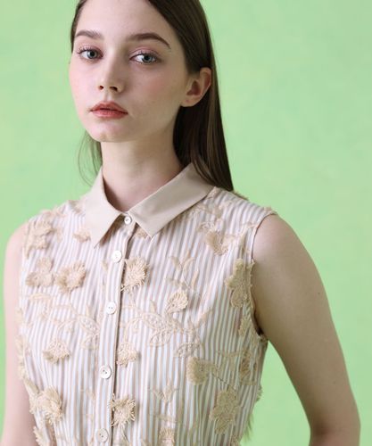 ANAYI 新品ストライプ シャツワンピース ストライプフラワー刺繍シャツ ワンピース|ANAYI OFFICIAL