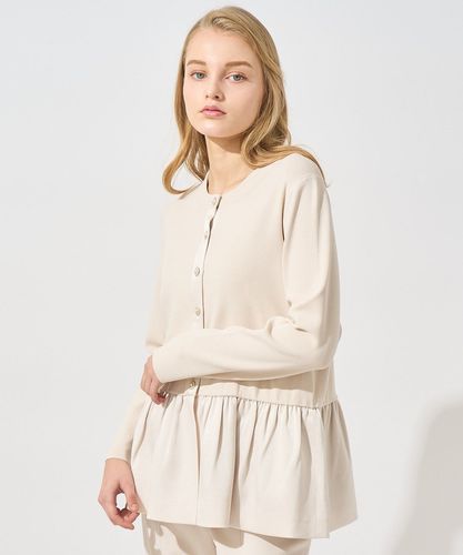 ANAYI 25ss 現行品 布帛コンビペプラム カーディガン 定価4.3万 紺 Eternal Line 2025】布帛コンビペプラム カーディガン|ANAYI