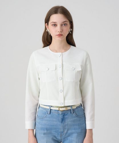 完売★ANAYIサッカーストレッチクロップドブルゾン　ノーカラージャケット サッカーストレッチクロップドブルゾン|ANAYI OFFICIAL ONLINE