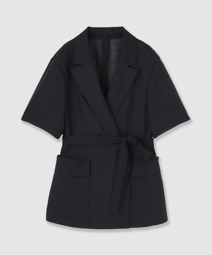 セットアップ対応商品】ポリウールノーカラーベルテッドジャケット