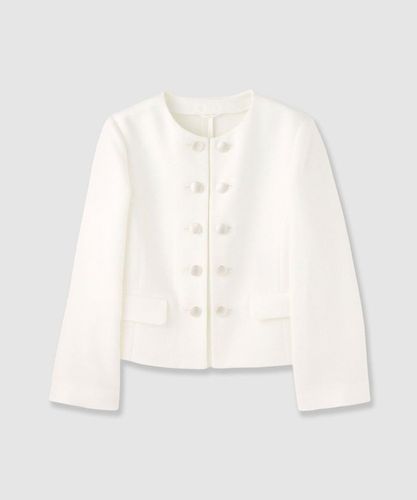 【ANAYI】新品未使用 ノーカラー ツイード ペプラム ジャケット 上品爽やか セットアップ対応商品】バスケットツイードペプラム ジャケット