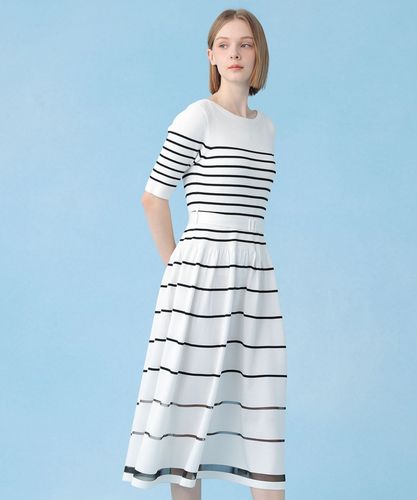 ANAYI レーヨンナイロン ボーダーワンピース 38 シアーラインボーダーベルト付きワンピース|ANAYI OFFICIAL ONLINE