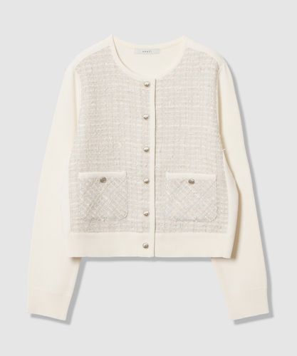 セットアップ対応商品】ブルーミックスツイードコンビ カーディガン