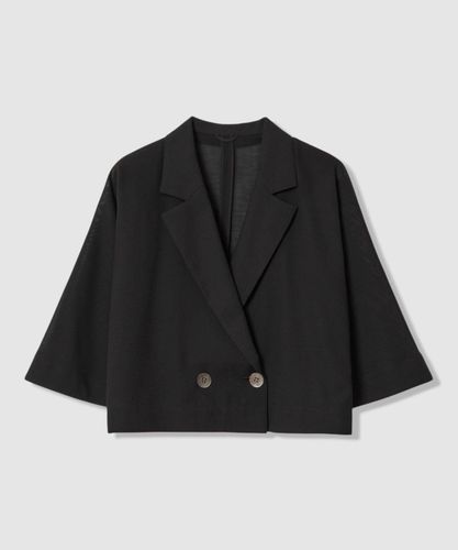 ANAYI黒バルーンスリーブノーカラージャケット裾フリルドローコードアナイ36 ANAYI黒バルーンスリーブノーカラージャケット裾フリルドローコード