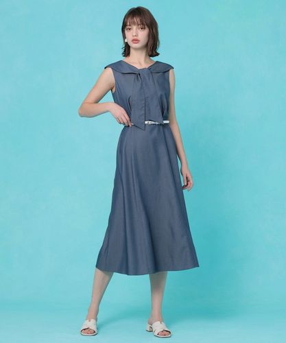 アナイ　リヨセルポリツイルボウタイ ワンピース 36 インディゴ リヨセルポリツイルボウタイ ワンピース|ANAYI OFFICIAL ONLINE STORE