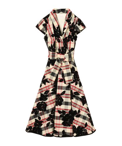 チェックフラワープリントタイ付き ワンピース|ANAYI OFFICIAL ONLINE