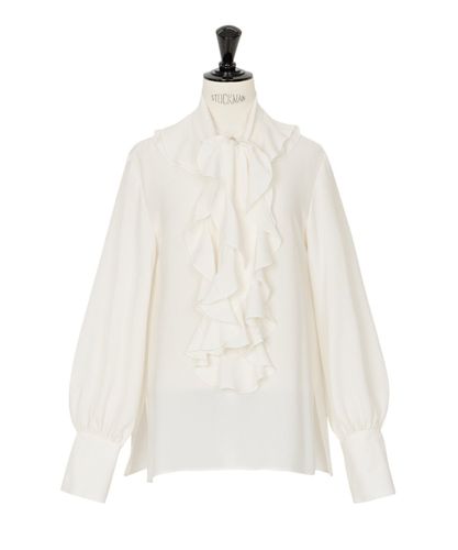 新品 ANAYI コットンオーガンジーシャツ ブラウス ホワイト 38 コットンオーガンジーラッフル ブラウス|ANAYI OFFICIAL ONLINE STORE