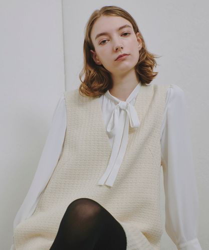 【fleur】【Ｌ〜６Ｌ】ジョーゼットボウタイブラウス セール】【オフィス・フォーマル】ジョーゼット ボウタイ