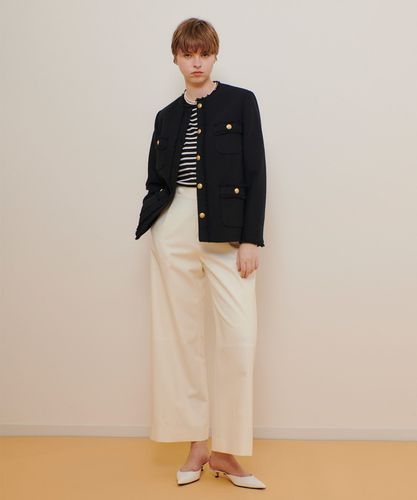 リネン混リバーダブルクロスノーカラージャケット|allureville