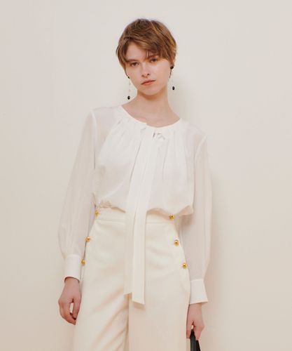 Allureville ボウタイブラウス ホワイト シルキータックボウブラウス|allureville OFFICIAL SITE