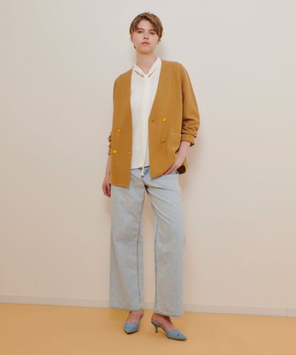 アルアバイル　セミダブルガーターニットジャケット　ネイビー　羽織　ノーカラー セミダブルガーターニットジャケット （ノーカラージャケット