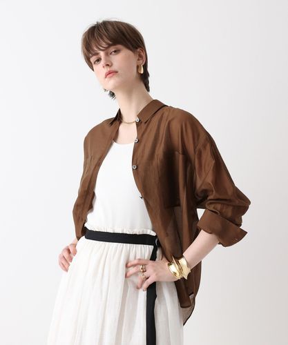 allureville Ｍサイズ　アセテートツイル配色タイブラウス　サックス セール】 タイプライタータイブラウス （シャツ・ブラウス