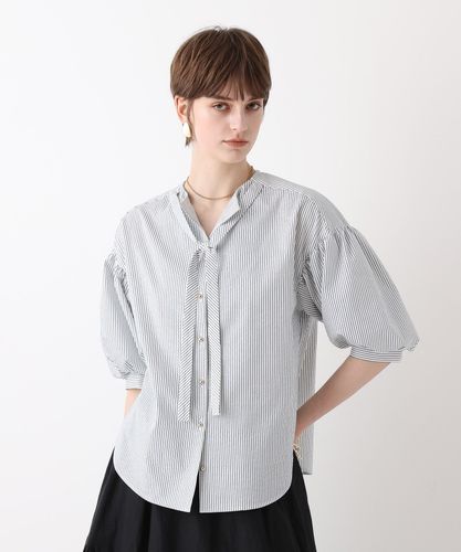 エンフォルド WAVE-HEM SHIRT ストライプ パフスリーブ ブラウス 20261013330_672f015c39550f5c0e