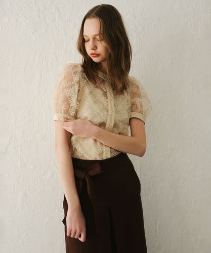 Loulou Willoughby レーヨンナイロンレースパフスリーブブラウス Loulou Willoughby レーヨンナイロンレースパフスリーブブラウス