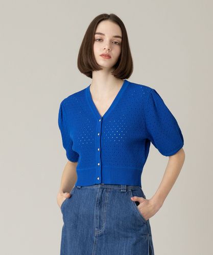アルアバイル　LOULOU WILLOUGHBYバイカラーキーネックカーディガン LOULOU WILLOUGHBY】バイカラーキーネック5分袖カーディガン