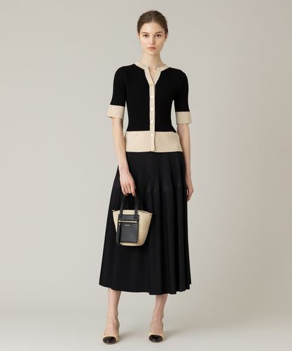 LOULOU WILLOUGHBY】バイカラーキーネック5分袖カーディガン