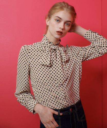 フォクシー ボウタイブラウス タック アイボリー とろみ素材 22年