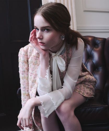 【LOULOU WILLOUGHBY】ボウタイ、衿胸元プリーツピンク系ブラウス2 LOULOU WILLOUGHBY】プリーツリボンブラウス|allureville