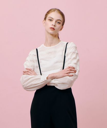 Loulou Willoughby レーヨンナイロンレースパフスリーブブラウス Loulou Willoughby レーヨンナイロンレースパフスリーブブラウス