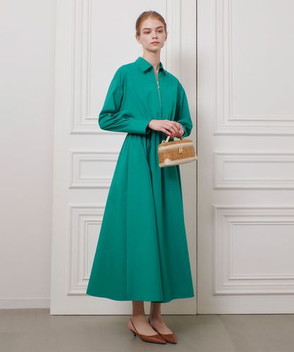 コットンサテンギャザースリーブVネックワンピース|allureville