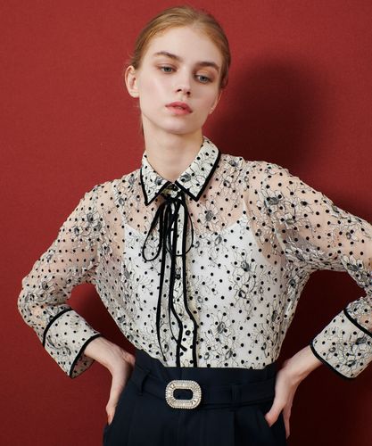 極美品　ルルウィルビー　ビッグドットブラウス　シアー　パール　長袖　2023 極美品 ルルウィルビー ビッグドットブラウス シアー パール 長袖 2023