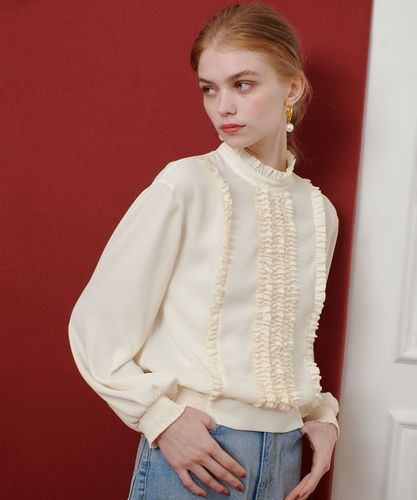 ブラウス シャツ 「LOULOU WILLOUGHBY」スタンドフリルシャーリングブラウス レディース LOULOU WILLOUGHBY】スタンドフリルシャーリングブラウス