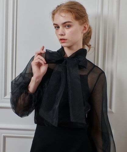 【新品タグ付き✨】シルクオーガンザBIGリボンブラウス　ルルウィルビー セール】 【LOULOU WILLOUGHBY】シルクオーガンザBIGリボン