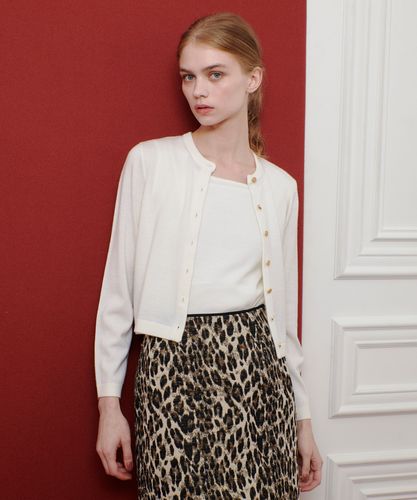 LOULOU WILLOUGHBY】バイカラーキーネック5分袖カーディガン