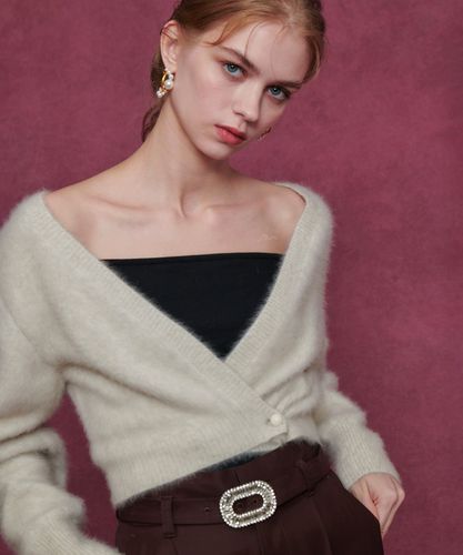 LOULOU WILLOUGHBY】カシミヤブレンドファー加工Vカーディガン