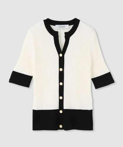 LOULOU WILLOUGHBY】バイカラーキーネック5分袖カーディガン