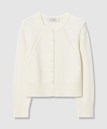 LOULOU WILLOUGHBY バイカラーキーネック5分袖カーディガン 白 ◇ バイカラーキーネック5分袖カーディガン|allureville OFFICIAL SITE