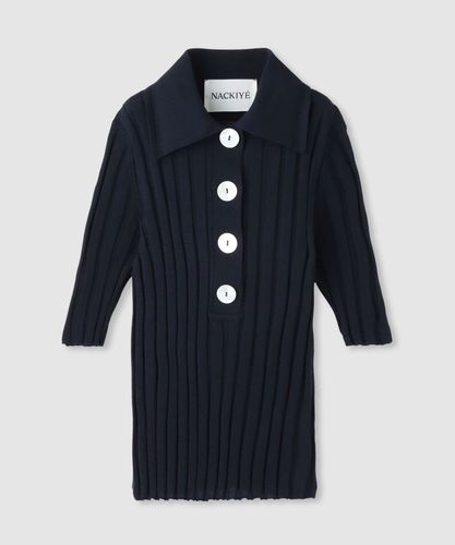 ◇ 【LOULOU WILLOUGHBY】バイカラーキーネック5分袖カーディガン