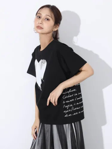 DUBFACTORY タイダイ ハートプリント Tシャツ ハートグラフィックリンガーTシャツ（オレンジ - STUDIO WEIRD