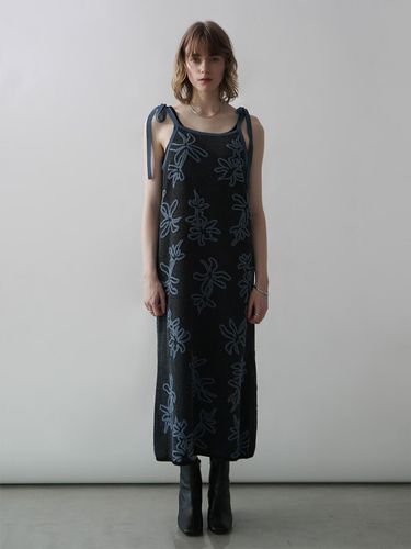ワンピース Flor Dress in Ether SHOULDER RIBBON FLOWER JACQUARD KNIT ONEPIECE - :ETHR OF - :ETHR