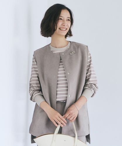 萌 アシンメトリーデザインジレ 洗える レーヨンナイロン グレージュ系 ゆったり レディース 微起毛 ノーカラー ジレ通販 [0202-65254] - クロコダイル