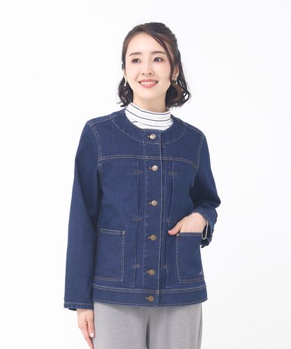 売り切りセール！ノーカラーデニムジャケット　レディース レディース ノーカラー デニムジャケット通販 [0304-55402