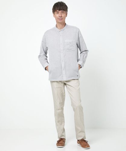 メンズ リネンブレンド バンドカラー シャツ通販 [1601-53101