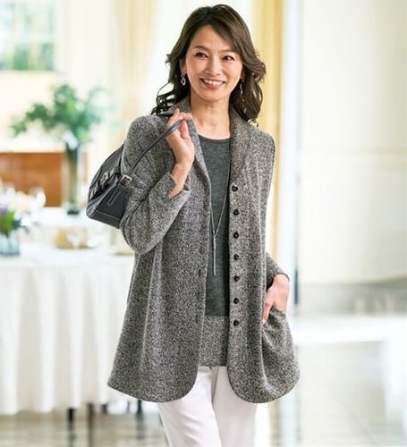 綿麻フードデザイン透かし編ニットジャケット - ベルーナ【公式】