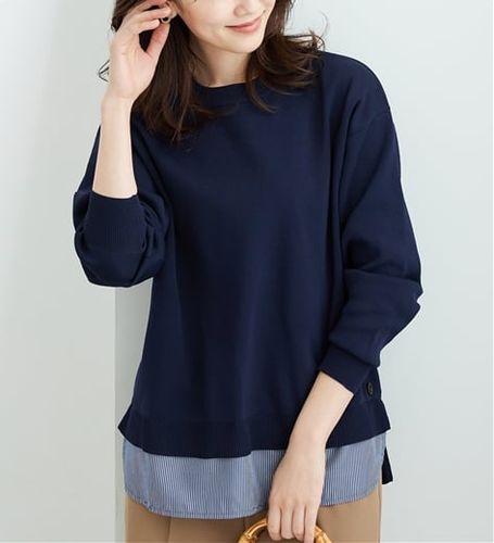 エンフォルド 21AW シャツ×ニットプルオーバー ノーカラー レイヤード シャツレイヤード風ニットプルオーバー - ベルーナ【公式】