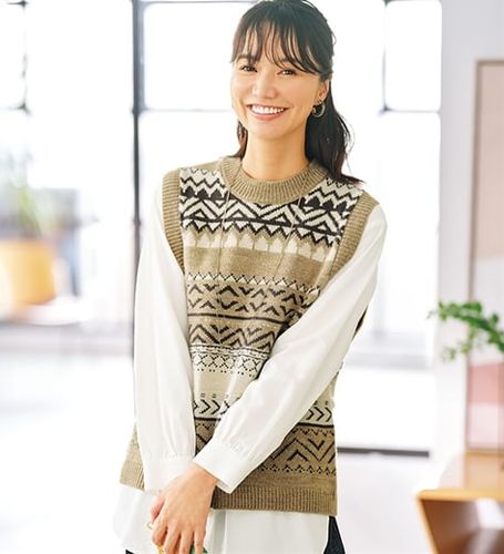 5427専用商品【極美品】アンスクリアニットロングベスト パッチワーク パッチワーク柄透かし編ニットベスト - ベルーナ【公式】
