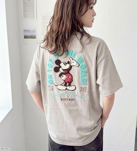Disney＞【ミッキー】バックプリント7分丈ラグランTシャツ
