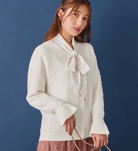 sheller♡シェリエ♡ボウタイニットトップス♡ホワイト 配色ボウタイニットトップス - ベルーナ【公式】