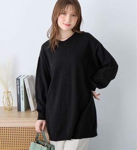 洗える！カシミヤタッチ袖ケーブルニットチュニック - ベルーナ【公式】