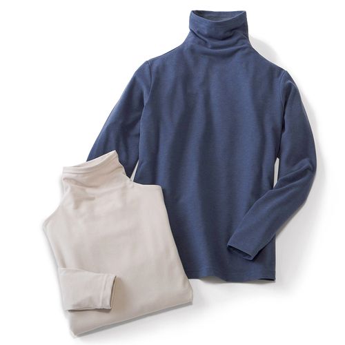 ヴーム 裏編み二重襟ボーダータートルプルオーバー | ライトアップ