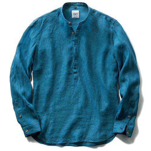 滋賀麻工業 近江ちぢみの草木重ね染め七分袖シャツ | ライトアップ